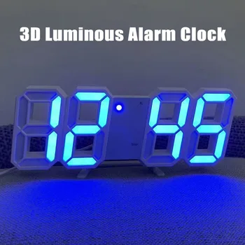 3D светодиодные цифровые часы будильник настенные деко светящиеся ночной режим регулируется электронными настольные часы Настенные часы украшения гостиной светодиодный