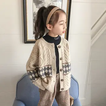 2021 Осенний Кардиган для девочек Свитера Детский Вязаный свитер Пальто с длинными рукавами для маленьких девочек Детская верхняя одежда Одежда J185