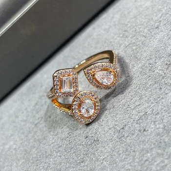 Модное кольцо из стерлингового серебра 925 пробы с микро-инкрустацией из розового золота 18 Карат, циркон, Грушевидные бриллианты, дизайн, любовь к женским украшениям