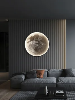 Лунный настенный светильник, Фоновая стена для гостиной, Современная простая настенная роспись, Художественное оформление, Дизайнерские прикроватные лампы для спальни в проходе
