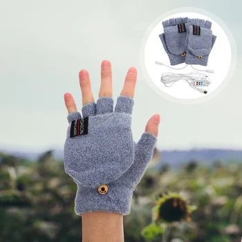 Перчатки с USB-подогревом, умные рукавицы для набора текста, электрические, без пальцев, перезаряжаемые вязаные теплые зимние варежки