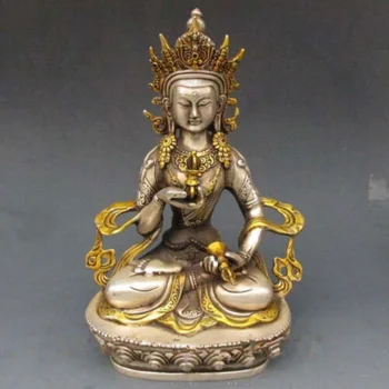 Старинная Тибетская Серебряная Медная Позолоченная Статуя Тибетского буддизма - Белый Будда Тара
