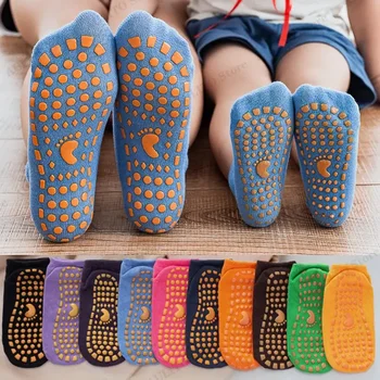 Противоскользящие носки для пола для детей и родителей, хлопковые дышащие носки для батута, эластичные спортивные носки для мальчиков и девочек, уличные дети