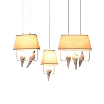 Подвесные светильники Lovely Individual Birds со светодиодной подсветкой, винтажный абажур из ткани для птиц из смолы, светодиодная люстра, светильник для кухни, столовой
